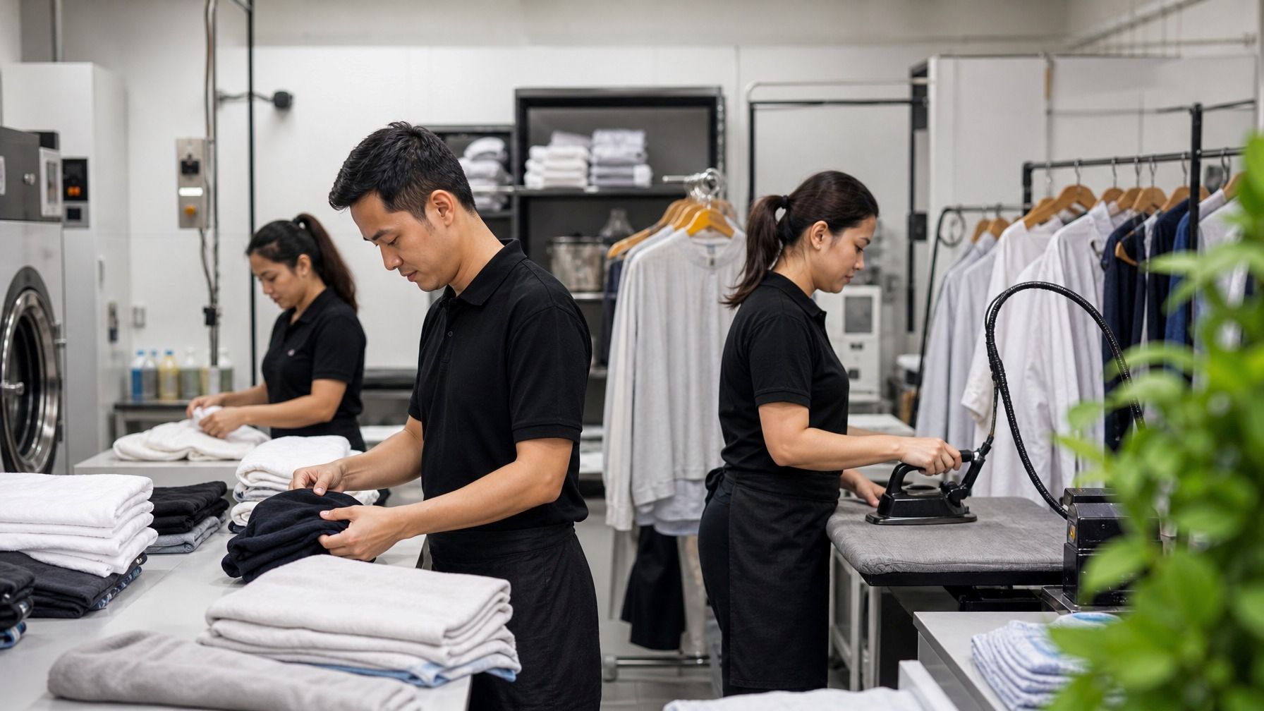 The June Laundry team and laundry facility in Bayan Lepas, Penang.
